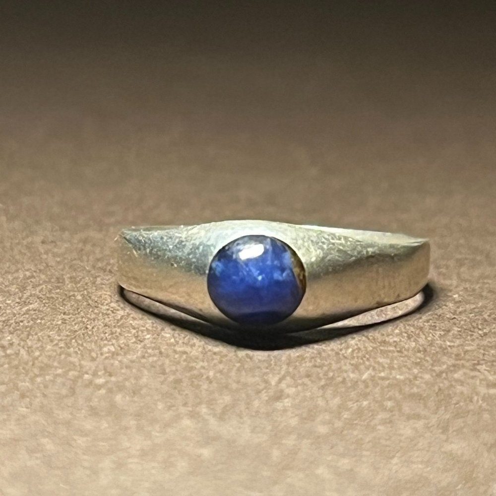 Sterling Silver Dark Navy-Blue Opaque Sapphire ring (Signet Pinky Ring